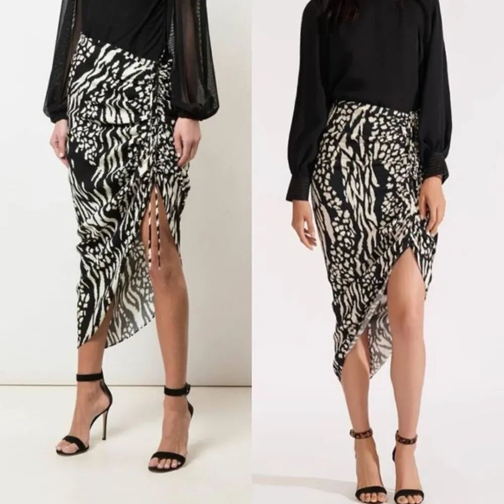 VERONICA BEARD Skirt Womens sz 6 Black Ivory Ruched Long $395